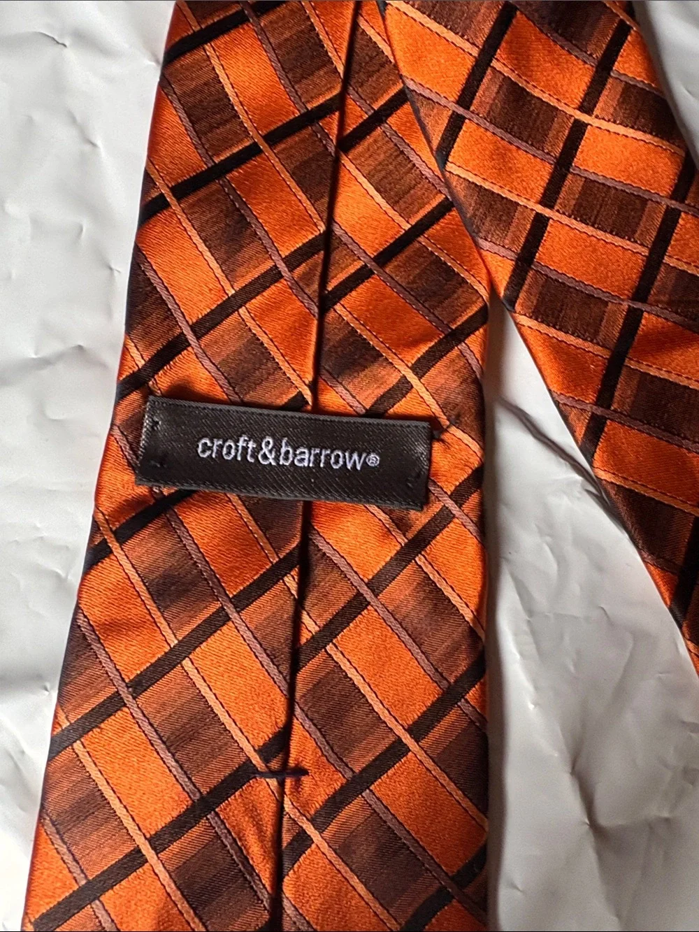 croft & barrow Orange and Brown Checkered Silk Tie